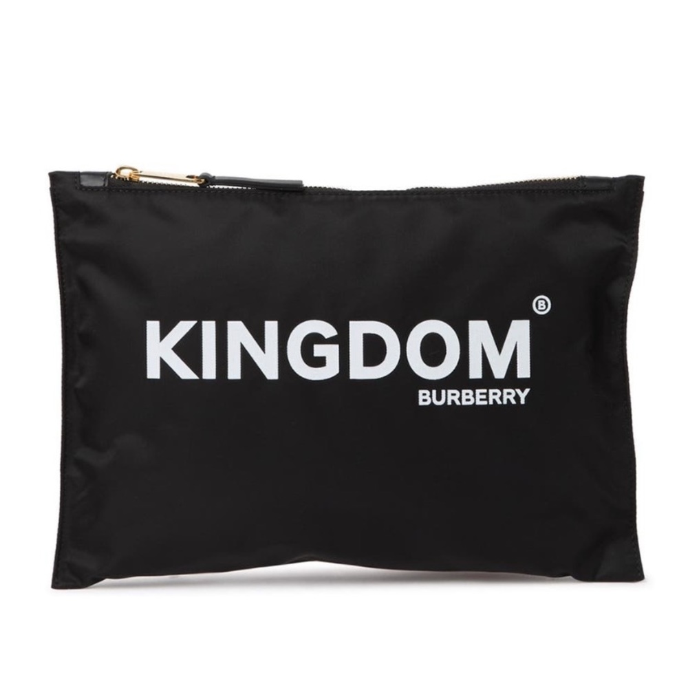 BURBERRY LONDON SIGNATURE LARGE BLACK NYLON POUCH/CLUTCH W/ KINGDOM CHECK LINING